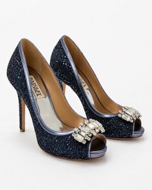 Badgley Mischka Alter II Blue Glitter Jewel Peep Toe Pumps
